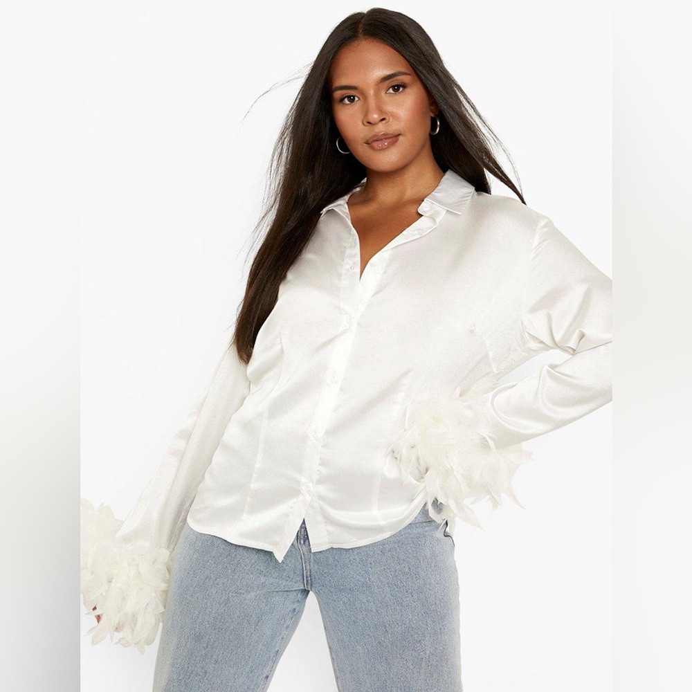 Boohoo Feather trim shirt